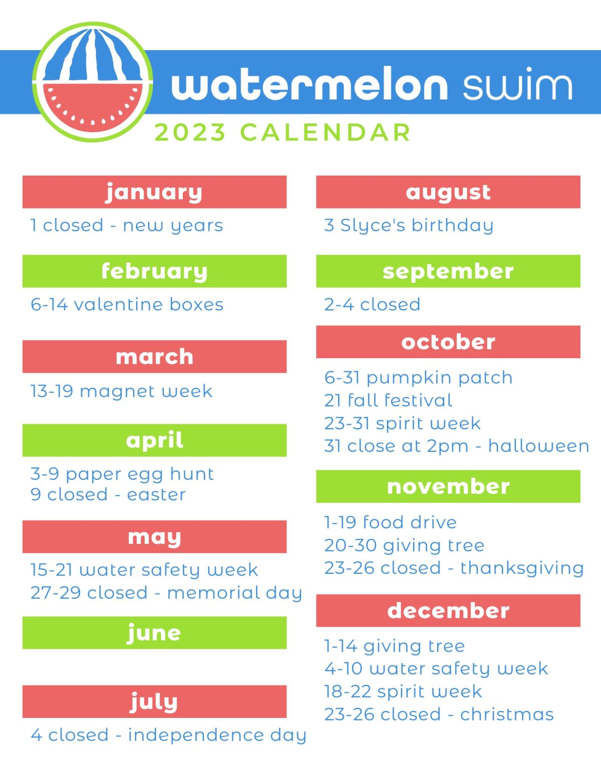 2023 Calendar Watermelon Swim